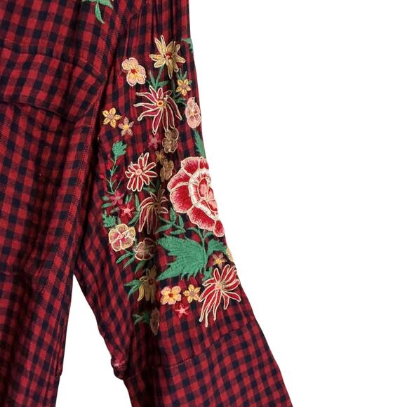 Zara Trf Outerwear Red Navy Blue Flannel Plaid Button Front Maxi Dress Duster - Picture 5 of 15